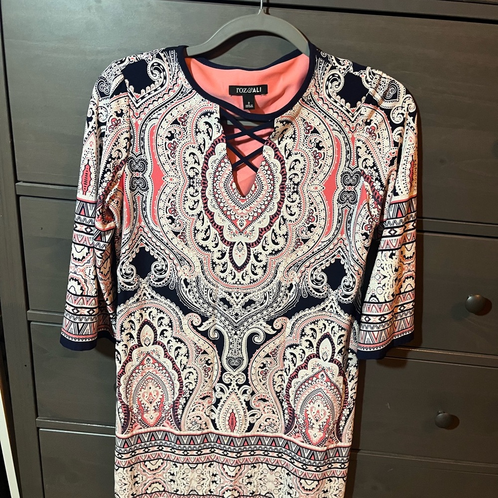 Roz & Ali Vibrant Paisley Lace-Up Dress